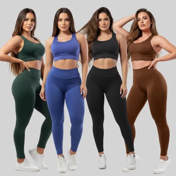 4 Conjuntos Calça Legging Fitness Roupas Feminina Academia