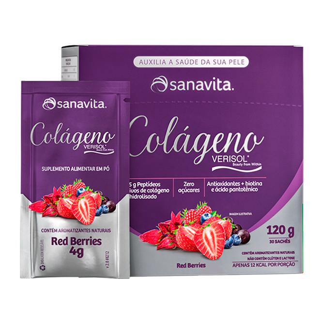 Colágeno Verisol Hidrolisado - 30 Sticke de 4G Red Berries - Sanavita