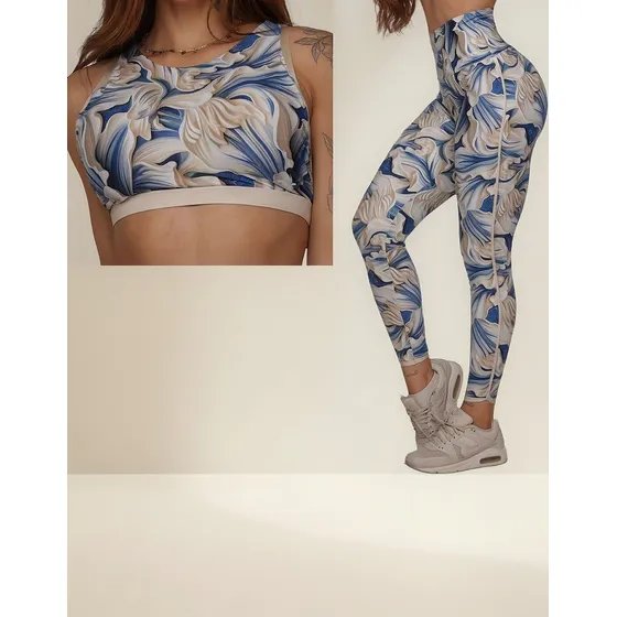 Conjunto Calca Legging Live Savant + Top Moving Fitness Azul Único