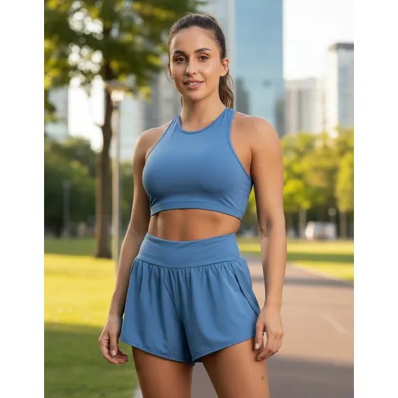 Conjunto Fitness Top Short Roupa Academia Feminino Treino