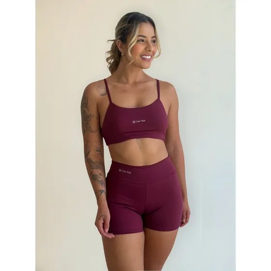 Conjunto Fitness Virginia Top Shorts Meia Coxa Cintura Alta