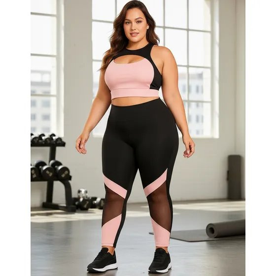 Conjunto Plus Size Academia Top E Calça Sem Transparência