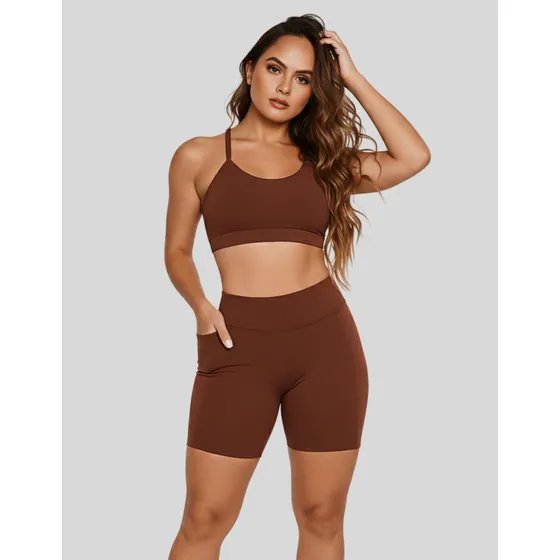 Conjunto Top E Bermuda Academia Com Bolso Zero Transparência