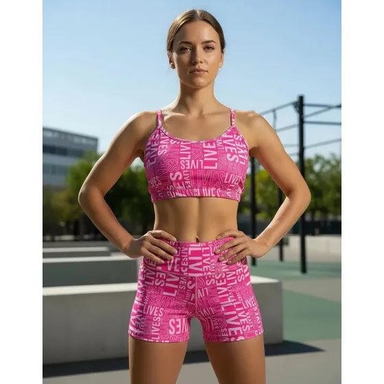 Conjunto Top + Shorts Fitness Academia Treino Passeio Lives Rosa Estampa Grafism
