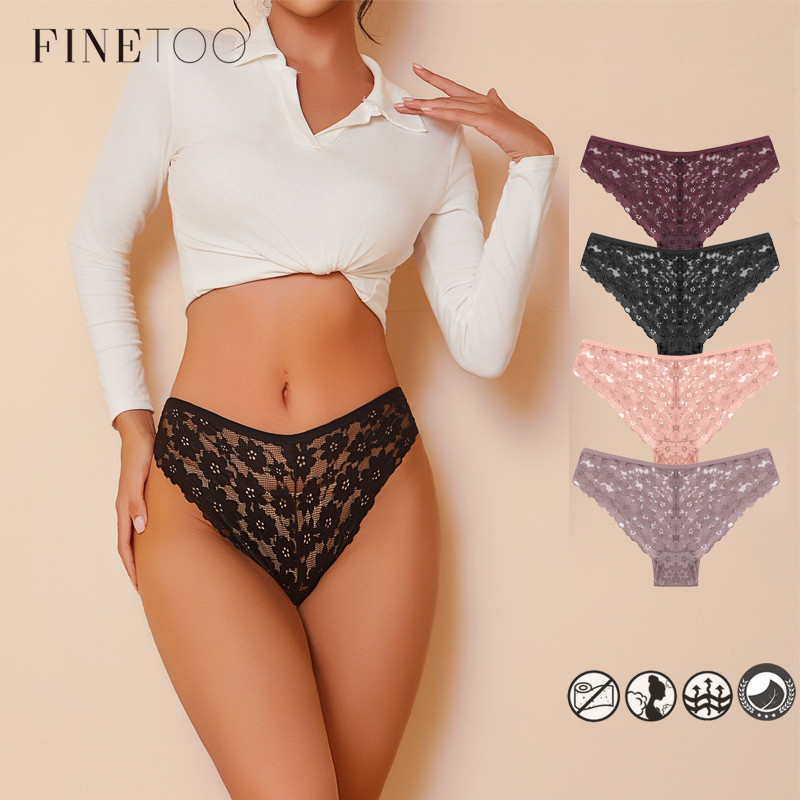 FINETOO Calcinha De Renda Para Mulheres Soft Lingerie Respirável Estampada Cinto Cuecas De Cor Sólida
