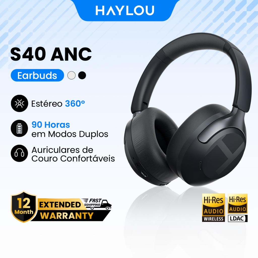 Haylou S40 ANC -50db Fone De Ouvido Sem Fio Cancelamento De Ruído Hi-Res 3D Áudio Espacial Com LDAC Bluetooth6.0 Sobre