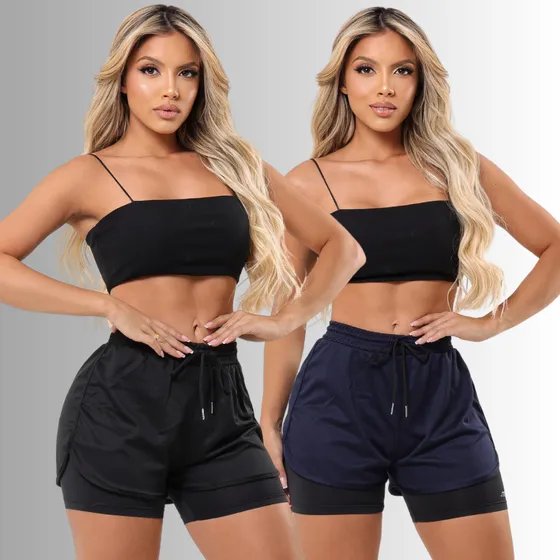 Kit 2 Short Duplo Compreensão Fitness Bermuda Feminino