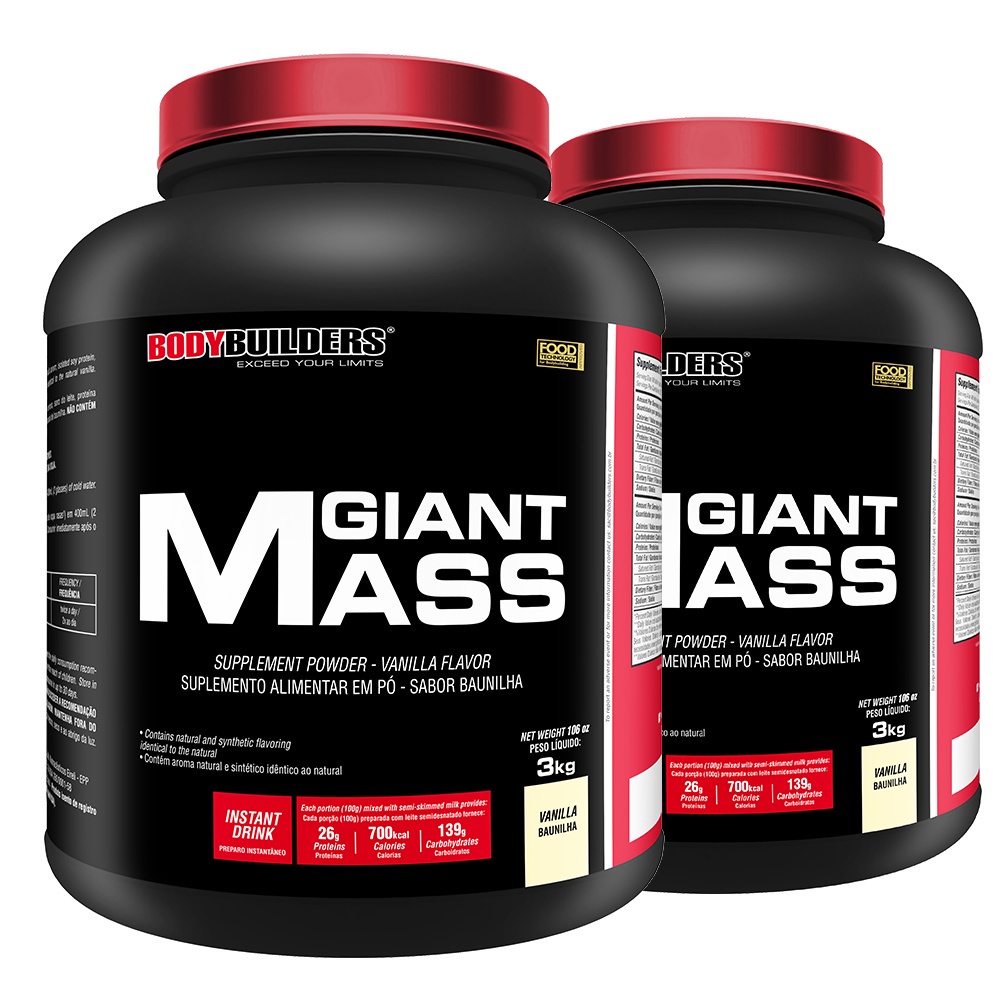 Kit 2x Hipercalórico Giant Mass 3kg - Aumento de Massa Muscular e Peso Corporal – Bodybuilders