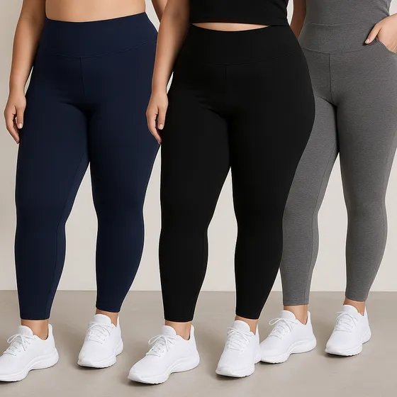 Kit 3 Calças Plus Size Feminina Legging Grossa Cós Alto