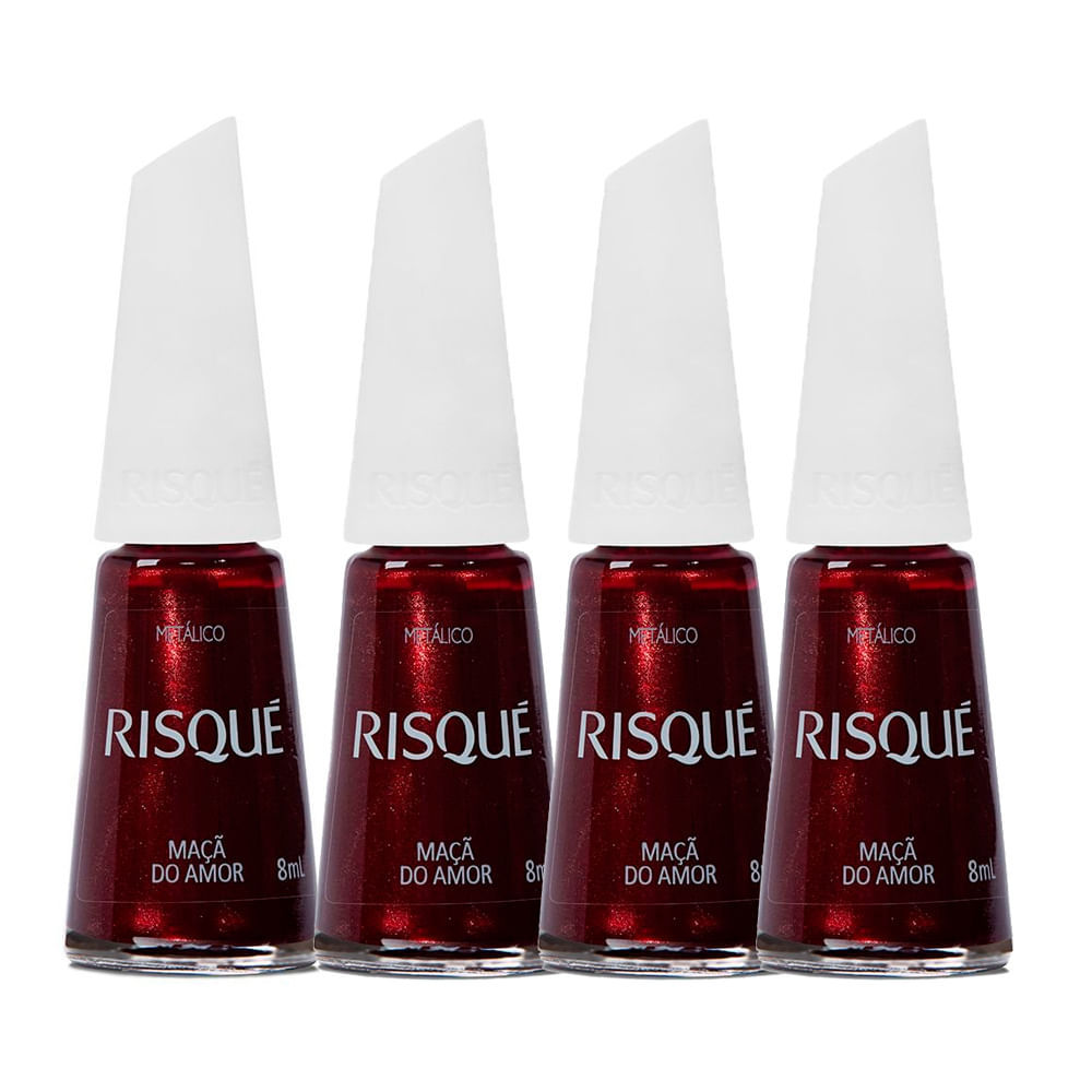 Kit 4 Esmalte Risqué Vermelhos Metálicos Cor Maçã do Amor 8ml