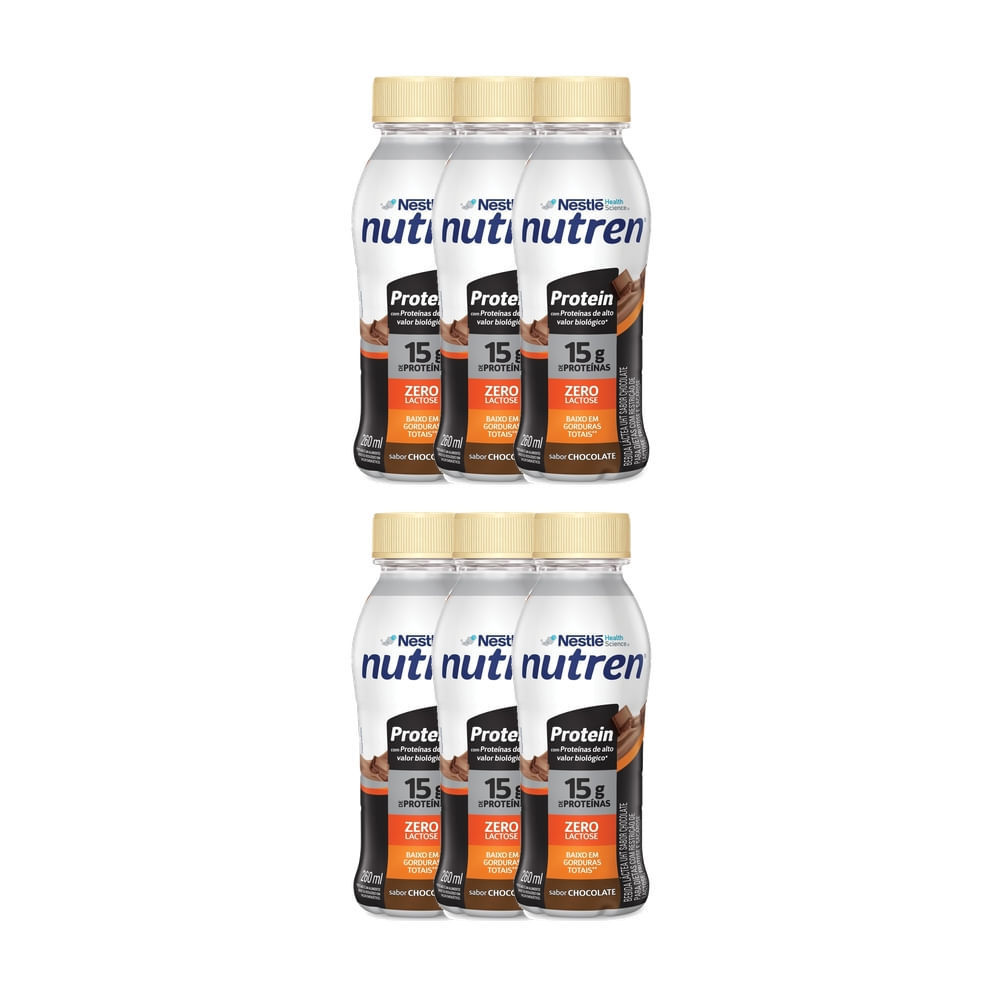 Kit 6 Bebida Láctea Nutren Protein com 15g de Proteínas Sabor Chocolate 260ml