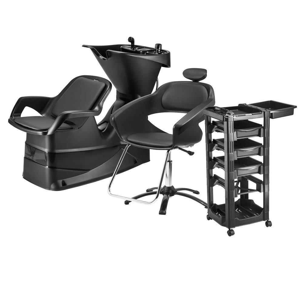 Kit Cabeleireiro Lavatório de Cabelo Cadeira Primma e Carrinho Auxiliar para Salão Dompel