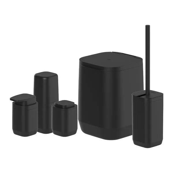 Kit de banheiro Completo com lixeira de piso/parede Ou 5 peças Aura - Preto