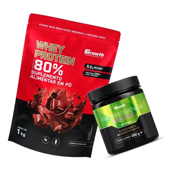 Kit Growth: Whey Protein Chocolate 1kg + Creatina Monohidratada Sem Sabor 250g
