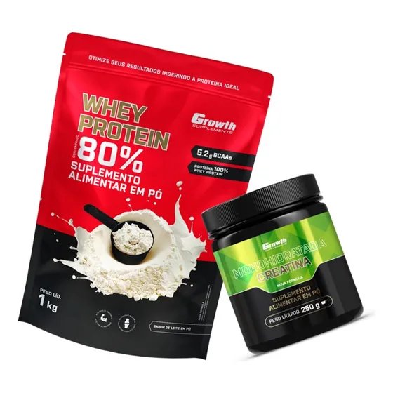 Kit Growth: Whey Protein Concentrado Leite Em Pó 1kg + Creatina Monohidratada Se