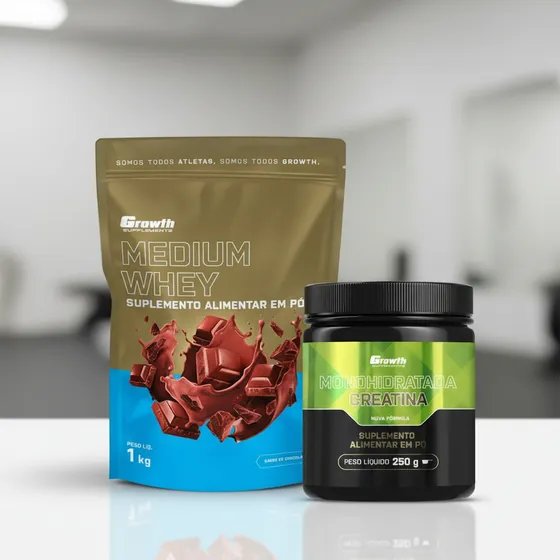 Kit Growth: Whey Protein Medium Chocolate 1kg + Creatina Monohidratada 250g
