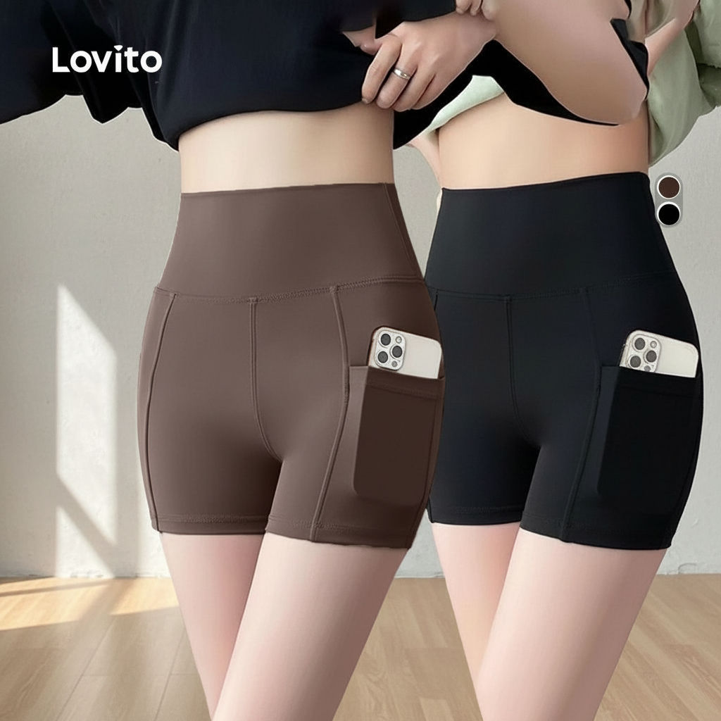 Lovito Short de Alta Compressão para Yoga, Levanta Bumbum, Cintura Alta, LNA124021