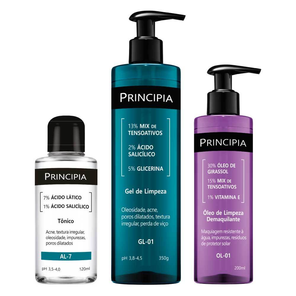 Principia Kit trio Limpeza avançada- Tônico AL-7 + Oleo de limpeza OL-01 + Gel de limpeza GL-01