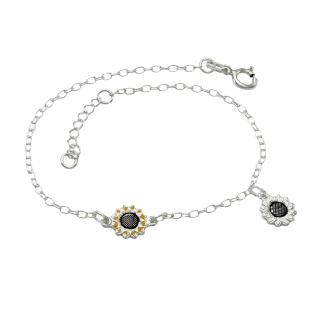 Pulseira Feminina de Prata 925 Girassol
