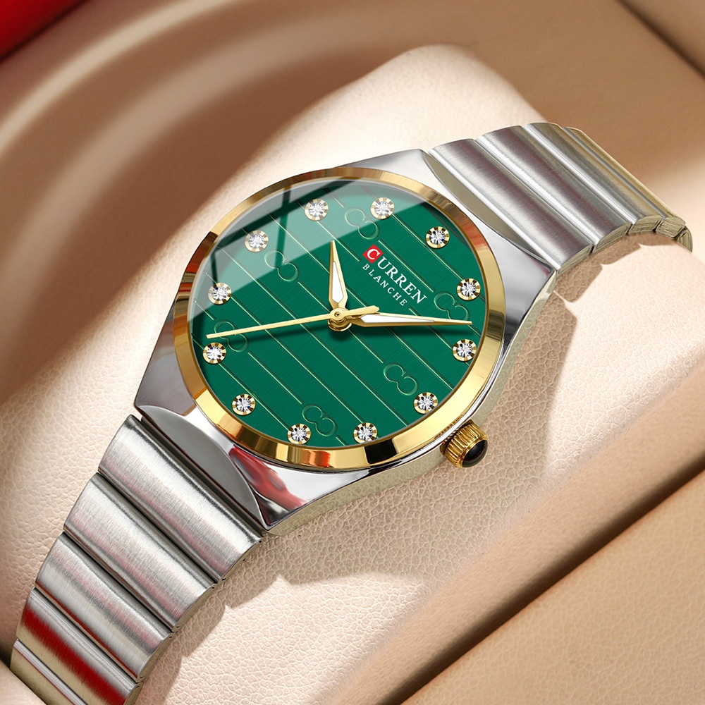 Relógio Feminino CURREN Novos Ponteiros Luminosos De Aço Inoxidável Verde Retro Luxo Dial Moda Negócios Rua Quartzo À Pr